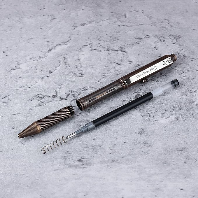 SMOOTHERPRO Bolt Action Pen, Solid Brass Ballpoint Pen Compatible with Pilot G2 Refill, Weighted Heavy Pen for Tremor Parkinson Arthritic Hand, Color Natural (RG336)