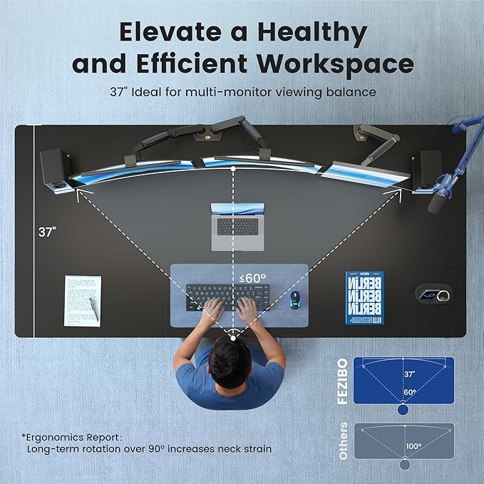 FEZIBO Standing Desk 71 × 37 Inch Electric Height Adjustable, Black | 1" Thick Large Adjustable Desk with Integrated Dual-Beam, Cable Management, Computer Desk for Home Office Workstation