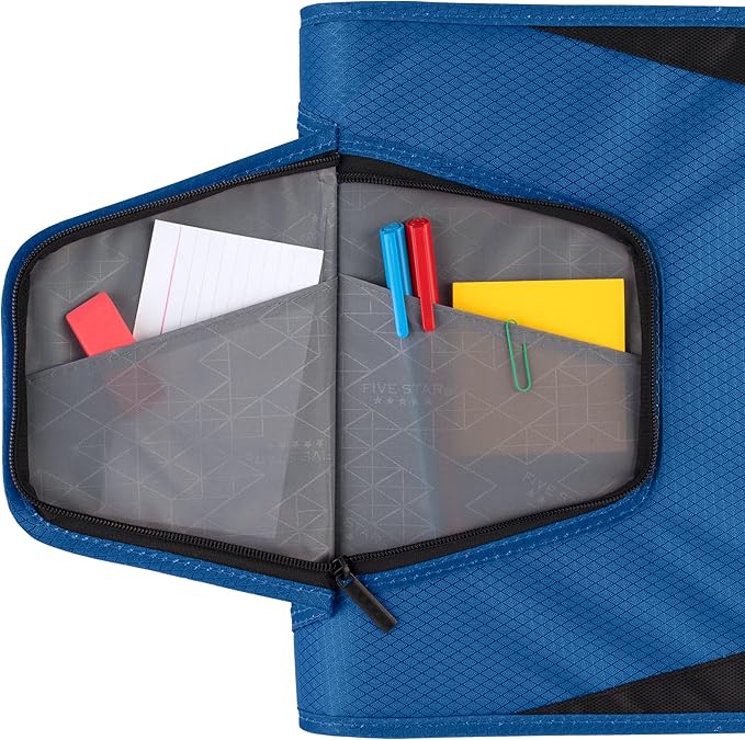 Five Star Zipper Binder,1-1/2 Inch 3-Ring Binder with Round Rings,3-Pocket Expanding File,500 Sheet Capacity,Blue (72202),(Pack of 4)