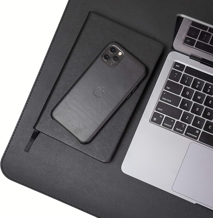 Vine Creations Leather Desk Mat Large 36" x 20", Desk Protector Mat, PU Leather Desk Pad, Non-Slip Large Mouse Pad, Desk Blotter, Desk Pads on Top of Desks, Home Office Desk Matt for Desktop (Black)