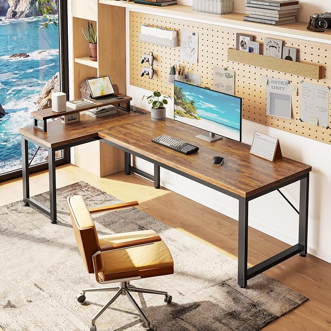 53" L Shaped Computer Desk, Outlets, Monitor Stand, Rustic Brown | USB-C Ports, Reversible Charging Station, Spacious Desktop & Legroom, 0.94 Inch Thick Desktop, for Gaming, Study & Work