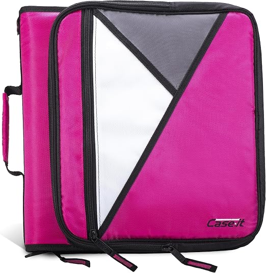 Case-it Universal Zipper Binder | 2-Inch O-Rings, 13-Inch Laptop/Tablet Padded Pocket, 400 Sheet Capacity, Multiple Storage Pockets & Shoulder Strap | School & Office Organizer | LT-007 Magenta