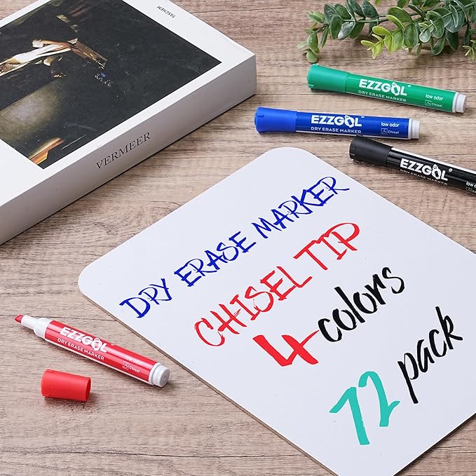 Dry Erase Markers Bulk, 72 Pack Basic Multi-color Red Blue Black Green Low Odor Whiteboard Markers, Chisel Tip Dry Erase Markers for Writing on Dry Erase Whiteboard for School, Office, Home