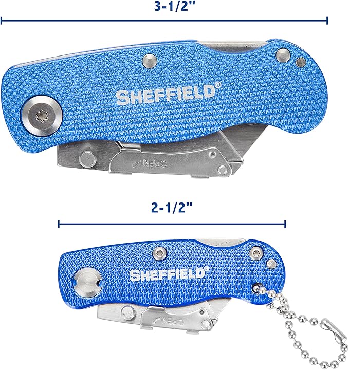 Sheffield Utility Knife and Mini Box Cutter, Folding Utility Knife Set Aluminum Handles, Accepts Std and Mini Blades, Box Cutters for Trades and DIY
