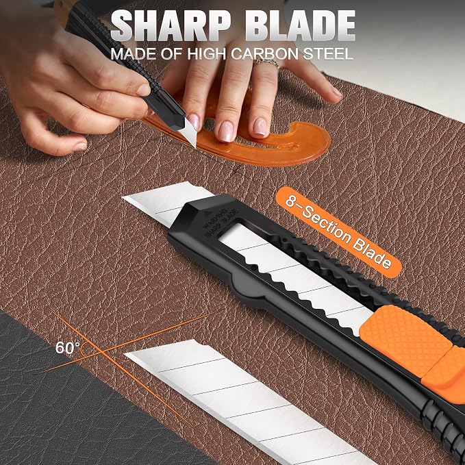 40 Pack Box Cutter Retractable, 18mm Utility Knife, Razor Knife | Snap-off blade box cutters for paper, plastic, cardboard, vinyl and leather, exacto knife for home, office, heavy-duty use