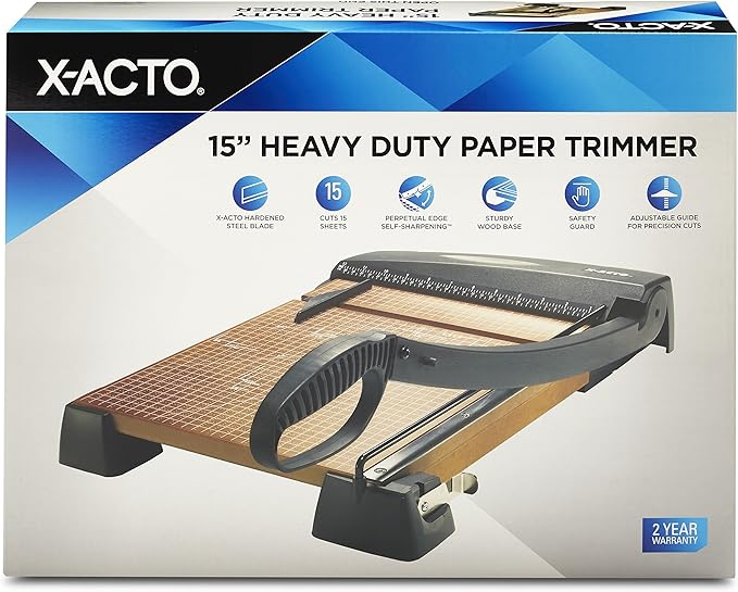X-ACTO Heavy Duty Wood Guillotine Paper Trimmer, 15" Cutting Surface - Durable, Precise, Designed for School and Work Settings