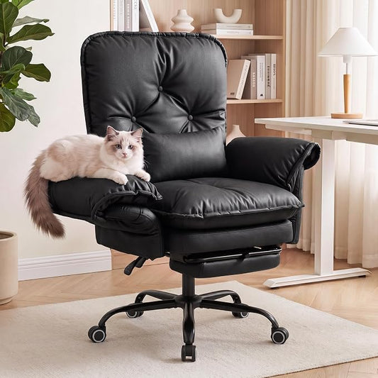 Criss Cross Office Chair with Flip Arms & Footrest, Comfy Desk Chair,Black | Cross Legged Office Chair, Wide Seat Reclining Desk Chair with Wheels, Vanity Chair with Pocket Spring Seat and Side Pockets