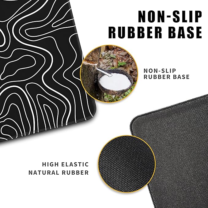 Topographic Contour Gaming Mouse Pad，Large XL Mouse Pad Big Mouse mat,Long Computer Keyboard with 3mm Non-Slip Base and Stitched Edge for Gaming Home Office Work，31.5x11.8in