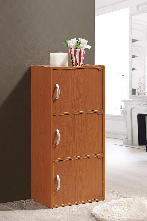 Hodedah 3-Shelf, 3-Door Bookcase in Cherry