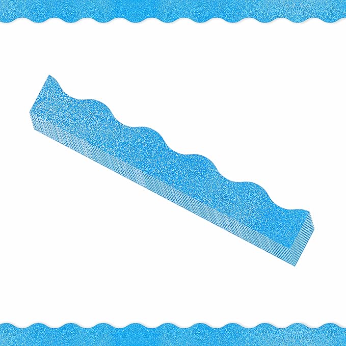 60 Feet Bulletin Board Borders, 45 Sheets Glitter Scalloped Border Trim Holiday Decoration for School, Classroom Office Party Wall Decor (Blue)