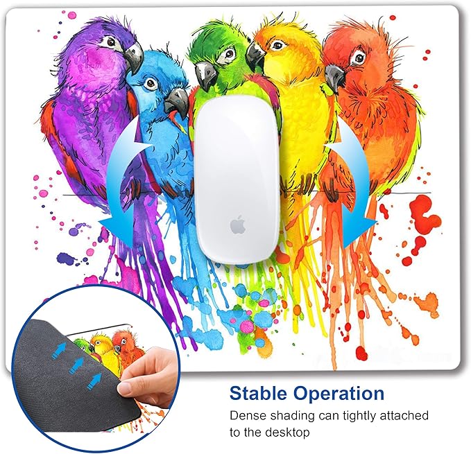 Small Mouse Pad, Watercolor Parrot Personalized Animal Custom Design, Non-Slip Rubber Base for Computer Desk, Home Office
