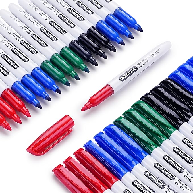 Fine Tip Dry Erase Markers Bulk, 76 Pack 4 Assorted Colors(Black,Blue,Green,Red) Low Odor Whiteboard Erasable Markers for Classroom School Office Home, Non-Toxic Easy Clean