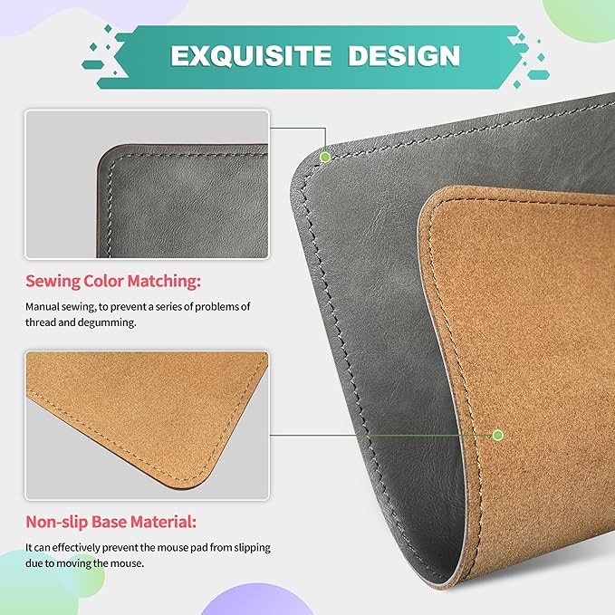Mouse Pad, PU Mouse Pad，Leather Mouse Pad with Stitched Edge Micro-Fiber Base with Non-Slip Waterproof，Mouse Pad for Computers，Laptop, 8x11Inch (Shell Pink)