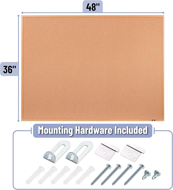 Mr. Pen- Cork Notice Board, 48 X 36 Inches, Cork Bulletin Board for Walls, Pin Boards, Framed Corkboard, Decorative Hanging Pin Boards, Perfect for Office & Home Decor