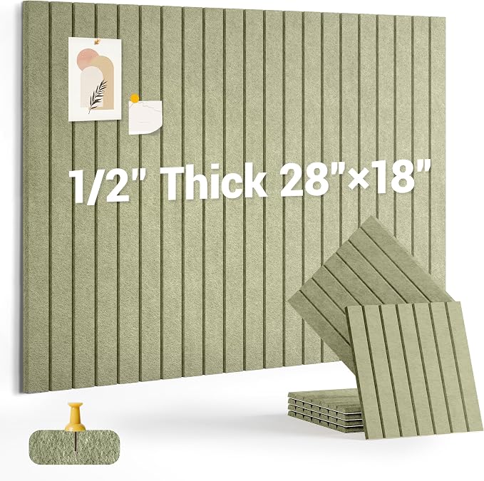 28" x 18" Felt Bulletin Board Tiles 1/2" Thick, Sage Green | 6 Pack Felt Tiles, Large Cork Board Alternative, 30 Adhesive Tabs, Pin Board for Home Office Decor with Easy Install