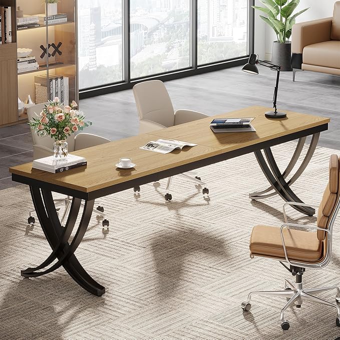 Tribesigns 2 Person Office Computer Desk, 78.7-Inch Extra Long Desk, Large Double Desk for Two People, Workstation Work Desk for Home Office with Stylish Legs (Natural)