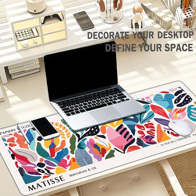 Abstract Computer Desk Mat Matisse Boho Mouse Pad 31.5x11.8 | Aesthetic Desk Matt for Desktop, Floral Long Keyboard Mats,Colorful Desk Decor, Office Decoration for Women