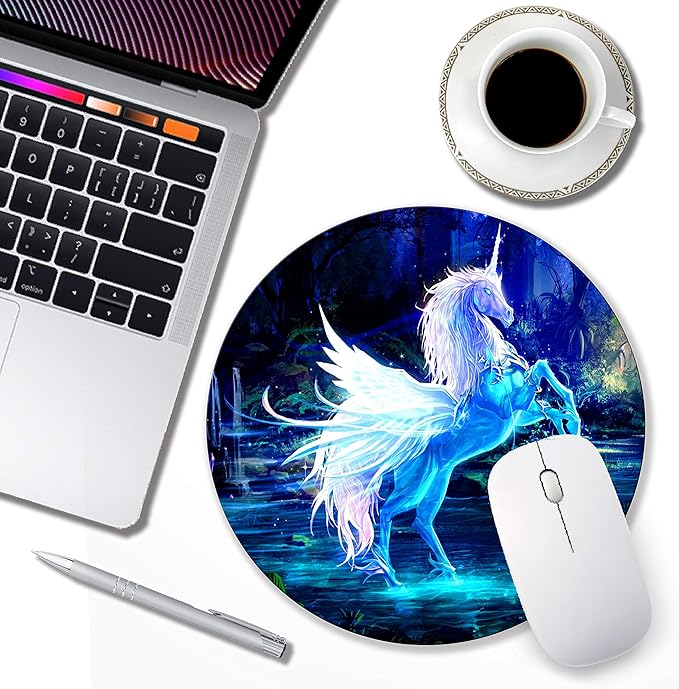 Round Unicorn Mouse Pad - Small Computer Mousepad for Wireless Mouse, Non-Slip Rubber With Personalized Custom Design