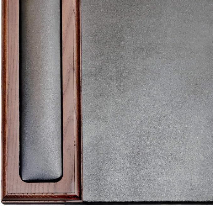DACASSO Wood & Leather Desk Pad - Luxury Leather Desk Blotter for Writing - Padded Executive Desk Surface Protector - (Walnut & Black, 25.5” x 17.25”)
