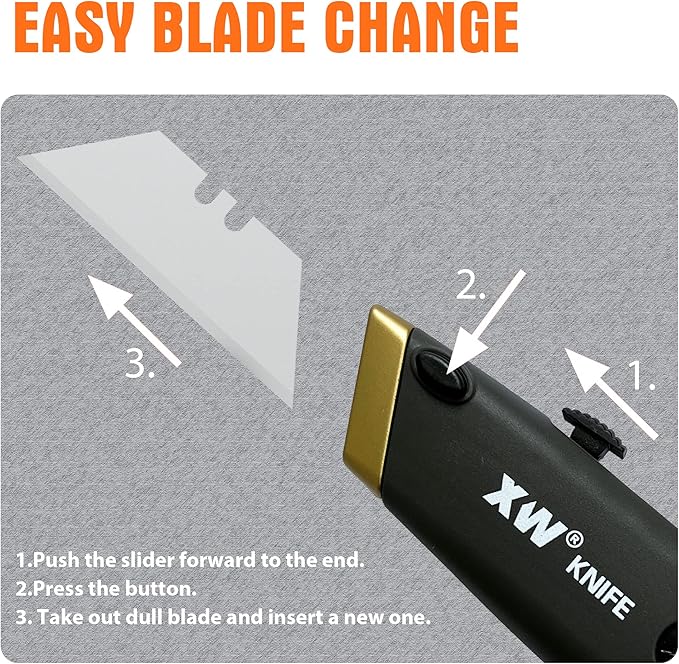 XW Retractable Utility Knife, Box Cutter Set for Cartons with Quick Blade Change, Extra 10 Blades Included, 6-Pack