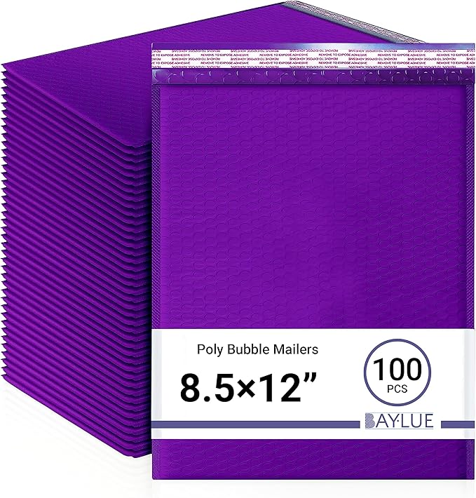 Purple 8.5x12 Inch Poly Bubble Mailers #2 |Self Seal Padded Envelopes | Air Cushioned Bubble Mailer | Usable Size 8.5x11 Inch | 100 Pack Bulk | Waterproof | Lightweight Mailing Shipping Bags