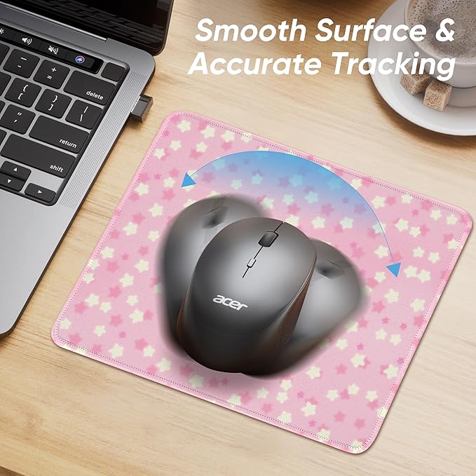 Premium Stitched Mouse Pad 10.2 x 8.3 in | Smooth, Washable Desk Mat with Non-Slip Base | Personalized Cute MousePads for Gaming,Work,Laptop, Computer, Office, Home (pink ocean Star)