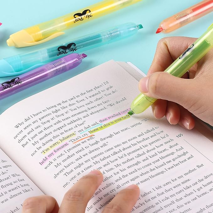 Mr. Pen- Retractable Highlighters, 6 Pack, Pastel Colors | Chisel Tip Highlighter Marker Set, Click Highlighter Markers for Classroom, Journaling, Study Supplies