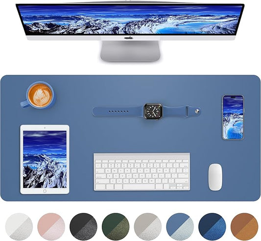 Leather Desk Pad Blotter,Mouse Pad,Office Desk Mat, Non-Slip PU Leather Desk mat,Large Desk mat,Waterproof Keyboard mat for Office/Home/Decor (Grey Blue,23.6" x 13")