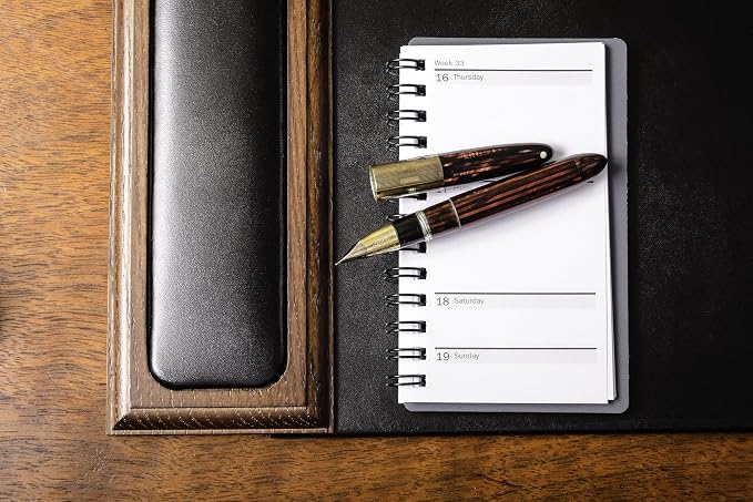 DACASSO Wood & Leather Desk Pad - Luxury Leather Desk Blotter for Writing - Padded Executive Desk Surface Protector - (Walnut & Black, 25.5” x 17.25”)