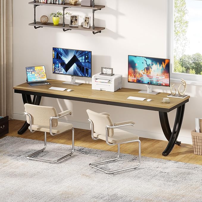 Tribesigns 2 Person Office Computer Desk, 78.7-Inch Extra Long Desk, Large Double Desk for Two People, Workstation Work Desk for Home Office with Stylish Legs (Natural)