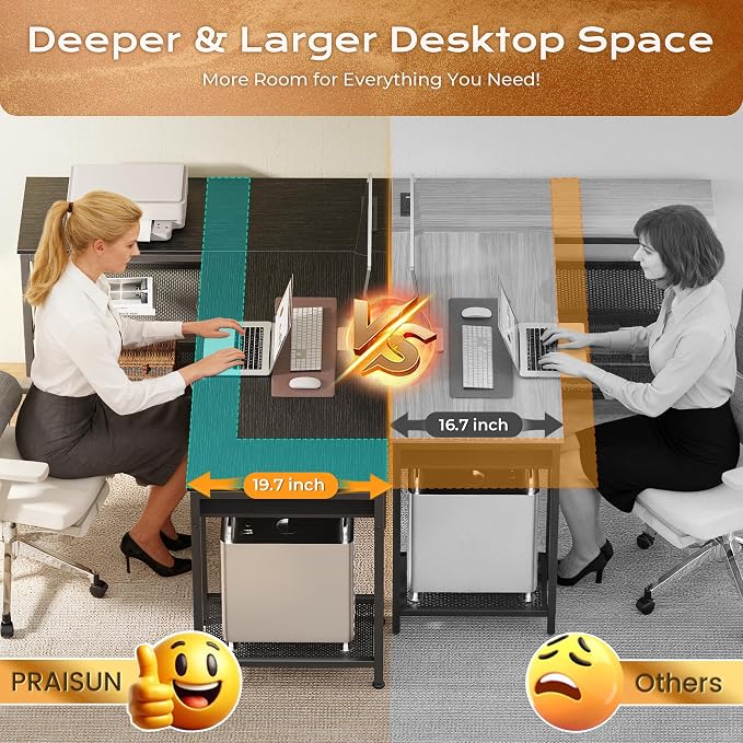 55 Inch L Shaped Office Desk with Power Outlets and Type-C Port, Large Computer Gaming Desk with 3 Fabric Drawers, Mesh Shelves, Corner Study Work Writing Desk, Black