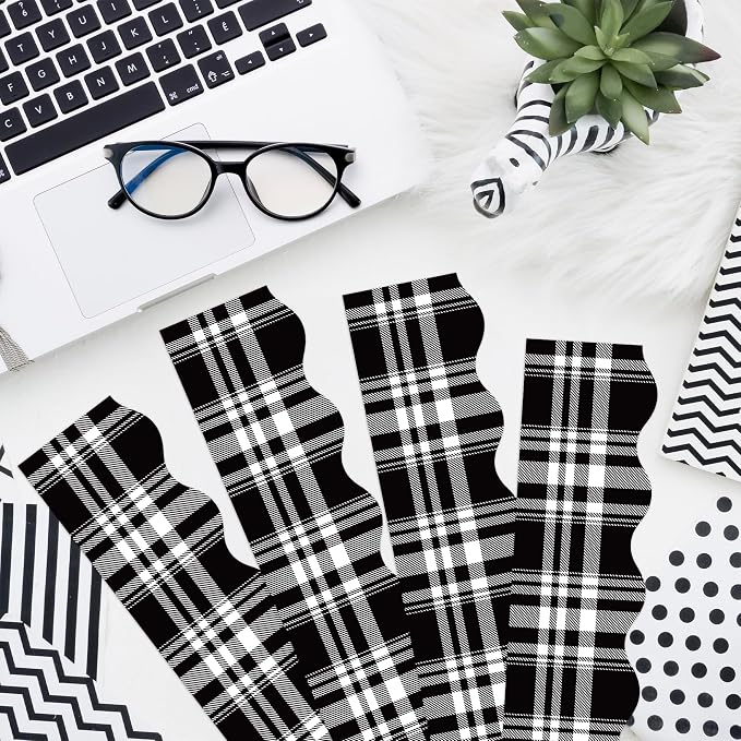 BeYumi Black Plaid Border Trim - 65ft Back to School Classic Black and White Plaid Scalloped Rolled Border Trim Checkered Bulletin Board Set School Classroom Office Chalkboard Wall Holiday Party Decor