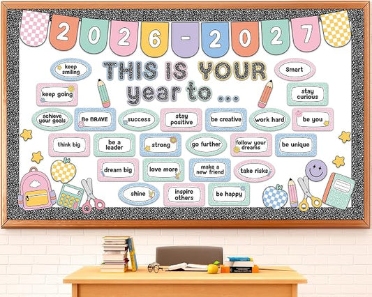This is Your Year to Bulletin Board Set Composition Notebook Classroom Decoration Welcome Back to School 2026 New Year Cutouts for School Office Chalkboard Wall Door Learning Activities Decor Supplies