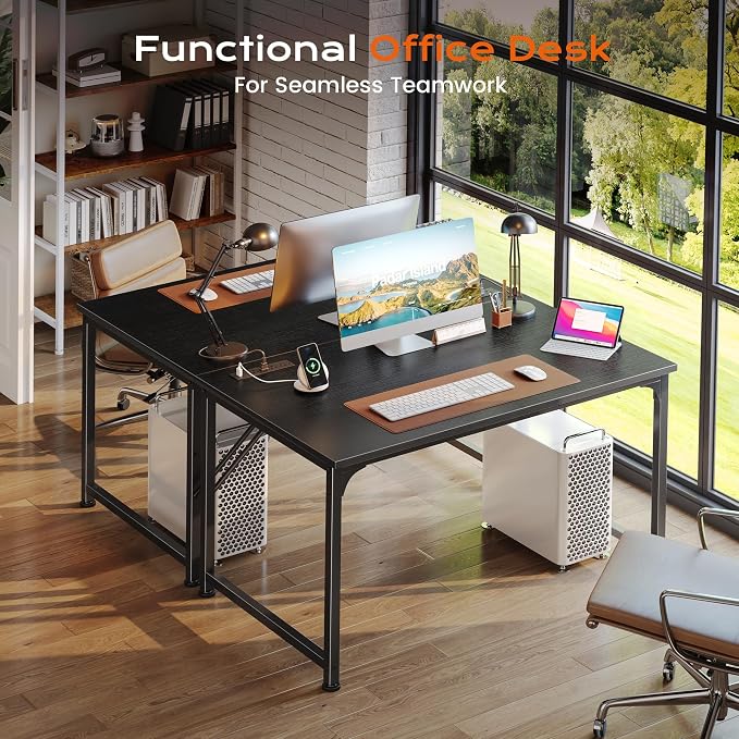 40 X 24 Inch Deeper Desk with Power Outlets | Small Computer Desk for Bedroom, Office Desk for Work from Home, Writing Study Gaming Table, Stable Metal Frame, Black