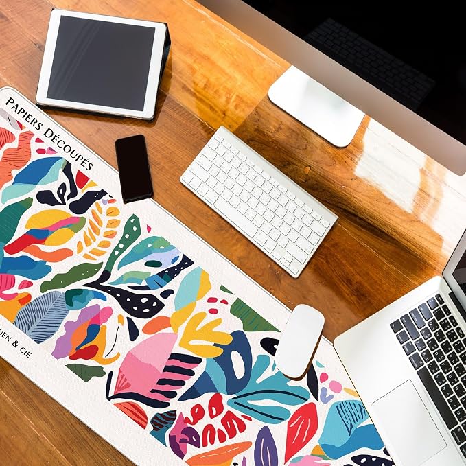 Abstract Computer Desk Mat Matisse Boho Mouse Pad 31.5x11.8 | Aesthetic Desk Matt for Desktop, Floral Long Keyboard Mats,Colorful Desk Decor, Office Decoration for Women