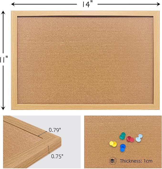 Cork Bulletin Board, 11x14 Inches Hanging Cork Board Wooden Framed with Pins for Wall, Dorm Room, Office, Home Decor – Natural Cork & Black Frame
