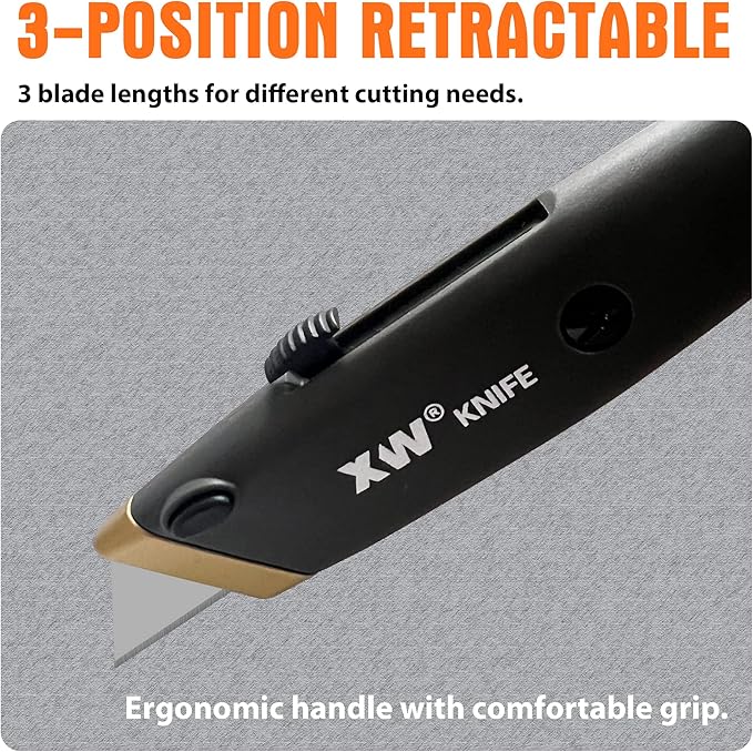 XW Retractable Utility Knife, Box Cutter Set for Cartons with Quick Blade Change, Extra 10 Blades Included, 6-Pack