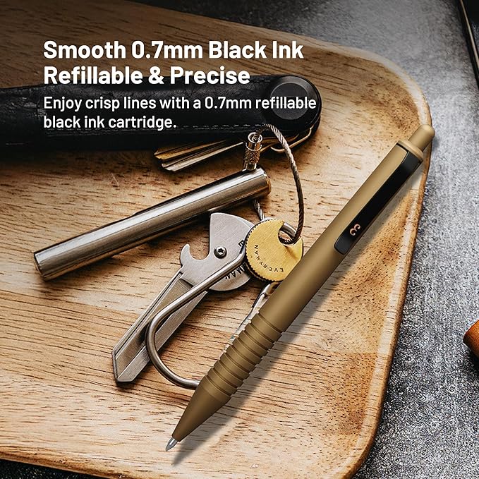 Everyman Military Super Matte Mini Click Pen | Compact Refillable 0.7mm Gel Pen with Premium Grip | Pocket-Size Metal EDC Pen for Travel, Office, Journaling & Everyday Writing