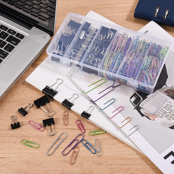 Colored Paper Clips and Black Binder Clips for Office Home School Supplies | 405PCS,Assorted Sizes,Keeps Organized