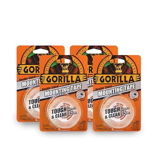 Gorilla Tough & Clear; Double Sided Mounting Tape; Weatherproof; 1" x 60"; Clear; (Pack of 4)