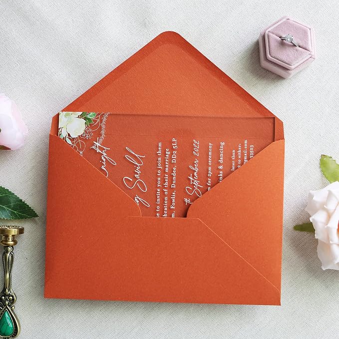 PONATIA 50 PCS/Pack A7 Envelopes, 5.25 x 7.25'' Burnt Orange 5x7 Envelopes, Perfect For Wedding Invitation Cards, Christmas Gift Cards Envelopes, Acrylic Invitations, Photos