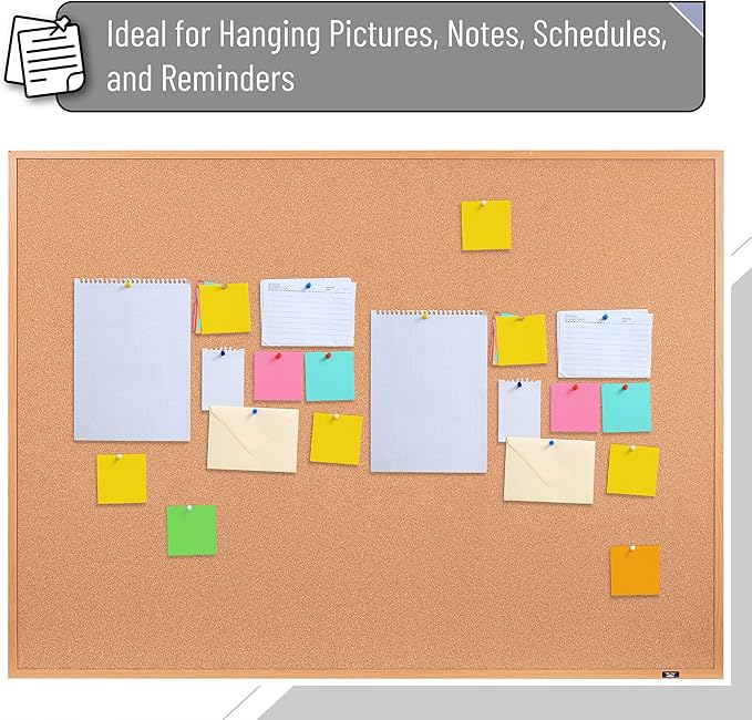 Mr. Pen- Cork Notice Board, 48 X 36 Inches, Cork Bulletin Board for Walls, Pin Boards, Framed Corkboard, Decorative Hanging Pin Boards, Perfect for Office & Home Decor