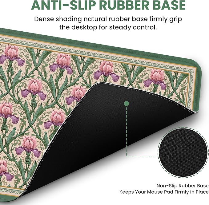 Large Desk Mat, Extended Mouse Pad for Desktop, 35.4" x 15.7" | Blush Iris Garden Extended Desk Pad with Non-Slip Rubber Base and Smooth Surface for Work, Gaming, Office and Home