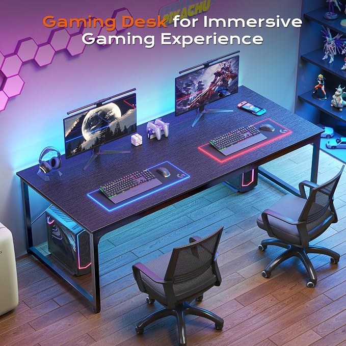 70.8 X 29.5 Inch Computer Desk with Deeper Desktop, Gaming Office Writing Work Desk for Home Office, Study, Bedroom, Work from Home, Metal Frame, Black