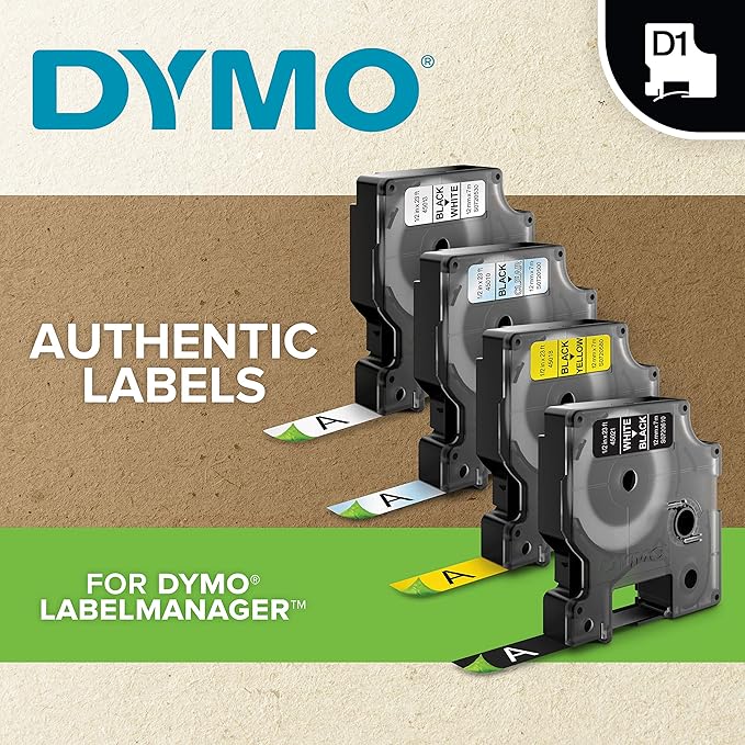 DYMO Authentic D1 Label l DYMO Labels for LabelManager COLORPOP and LabelWriter Duo Label Makers Great for Organization Indoor or Outdoor Use ½” (12mm) Black Print on Clear Tape Water Resistant