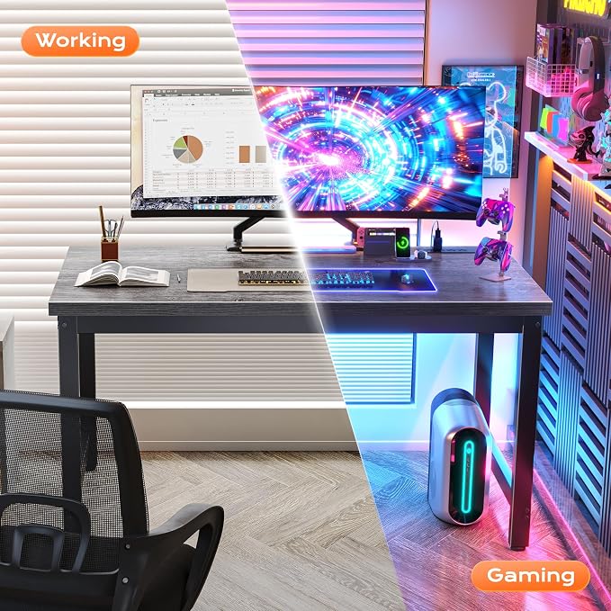 Huuger 48 x 24 inch Desk with Power Outlets & USB-C, Deeper & Thicker Desktop, Robust Metal Tubes, Computer Desk, Heavy Duty Office Desk, Work Gaming Desk for Home Office, Grey