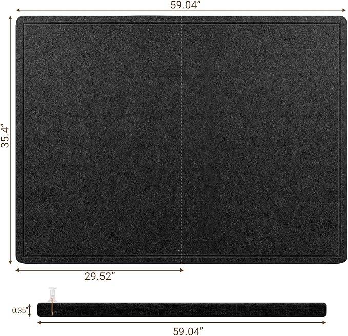AKTOP Foldable Felt Bulletin Board for Wall, 60x36 inches, Black | Large Cork Board Alternative with 25 Pushpins, Decorative Photo Display Board Pin Board 5x3, For Home, Office & School