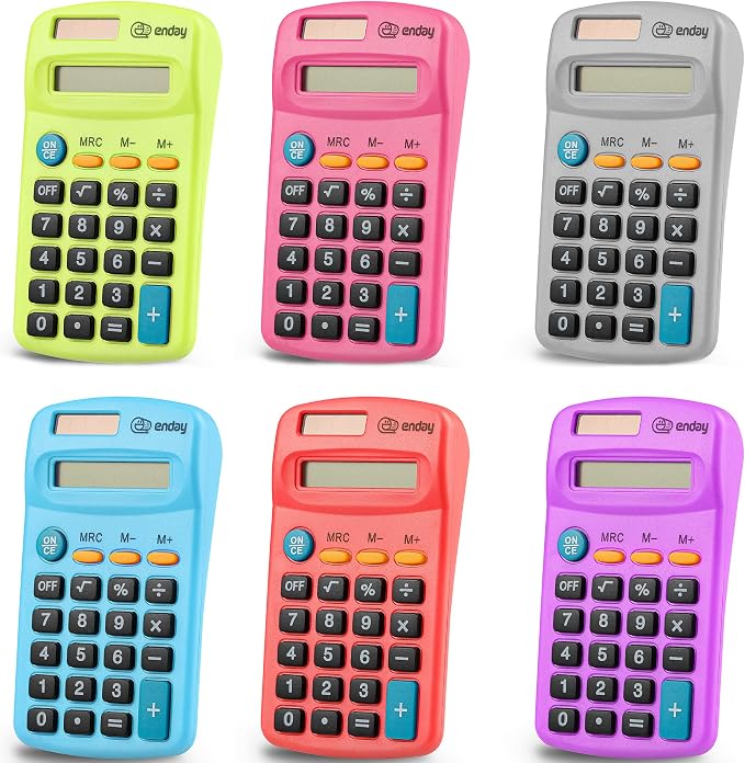 Pocket Size Calculator 8 Digit, Dual Power, Large LCD Display, School Student Desktop Accounting Office Calculators (Pack of 6) - By Emraw
