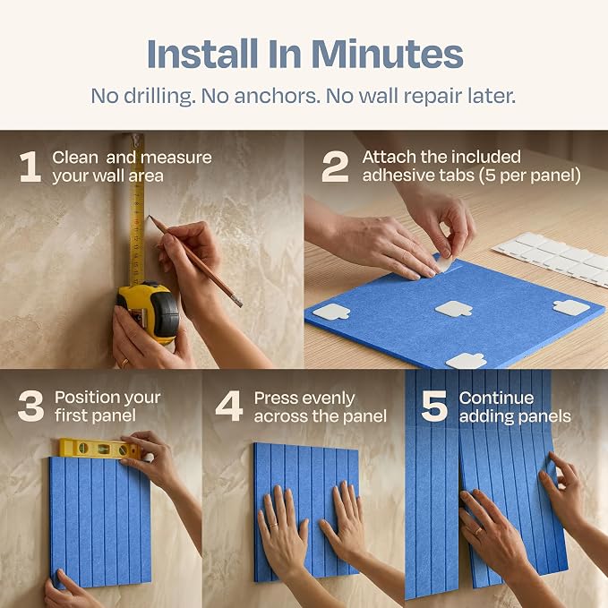 X-Large Cork Board Alternative 12-Pack Felt Bulletin Board Thick and Decorative Pin Board for Home Office Walls 47.24 x 35.43 Inches with 72 Adhesive Tabs - [Grand Blue]