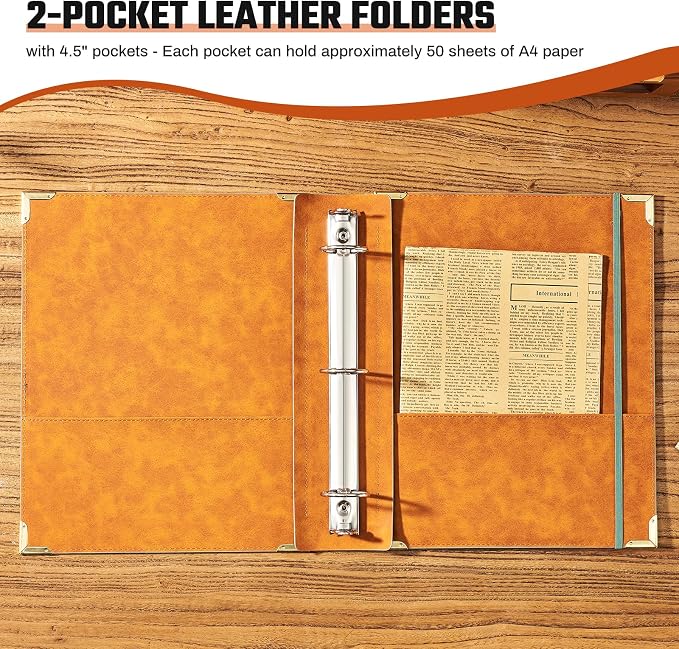 Ovesmusl Sunflower PU Leather 3 Ring Binder 2 Inch Fits 8.5"x11" Paper | 2 Inch Round Ring Binder Holds 500 Sheets, Notepad Paper Cover Loose Leaf Organizer, Green